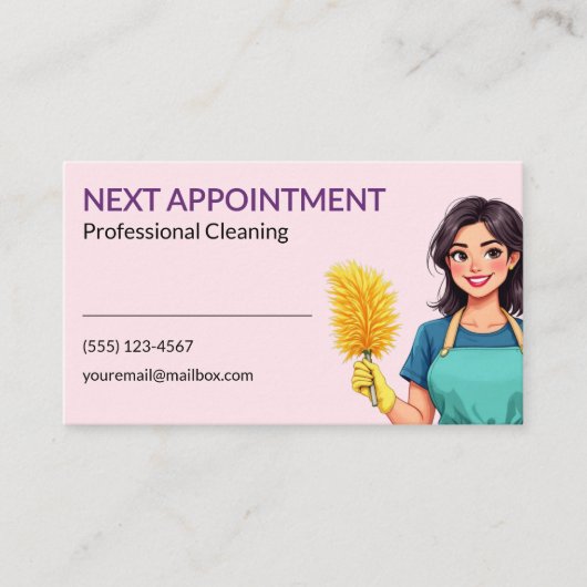 Woman Pink Cleaning Service Appointment Card Afsprakenkaartje (Voorkant)