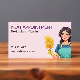 Woman Pink Cleaning Service Appointment Card Visitekaartje
