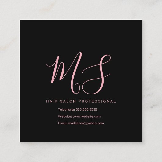 Woman Pink Hair Faux Gold Glitter Salon Beauty Vierkante Visitekaartje (Achterkant)