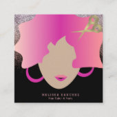 Woman Pink Hair Faux Gold Glitter Salon Beauty Vierkante Visitekaartje (Voorkant)