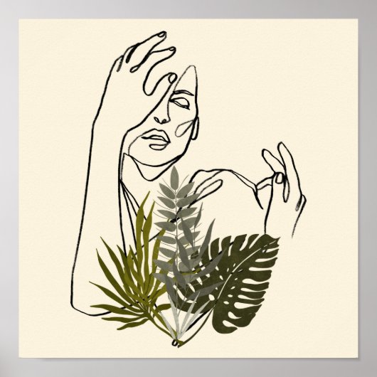 Woman Plant Line Art Poster (Voorkant)