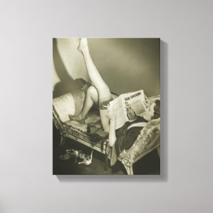 Woman Reading Magazine Canvas Afdruk
