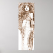 Woman Red Crayon Studie Alphonse Mucha Art Nouveau Poster (Voorkant)