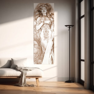 Woman Red Crayon Studie Alphonse Mucha Art Nouveau Poster