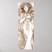 Woman Red Crayon Studie Alphonse Mucha Art Nouveau Poster (Voorkant)