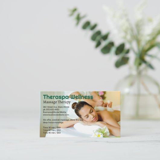 Woman Relaxing at Spa | Massage Session Visitekaartje (Staand voorkant)