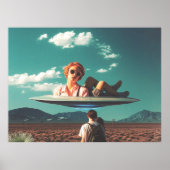 Woman Relaxing on UFO in Desert Poster (Voorkant)