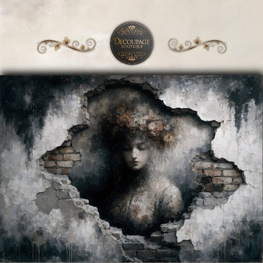 Woman Revealed in Crumbling Wall Decoupage Tissuepapier