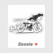 Woman Riding Motorcycle Biker Chick Art Sticker (Vel)
