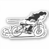 Woman Riding Motorcycle Biker Chick Art Sticker (Voorkant)
