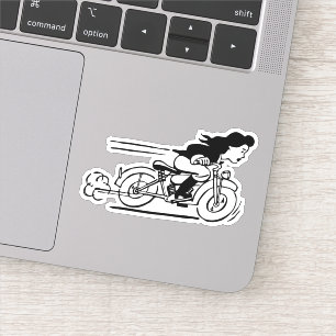 Woman Riding Motorcycle Biker Chick Art Sticker