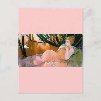 Woman roze Mucha Art Nouveau Briefkaart
