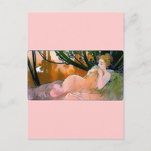 Woman roze Mucha Art Nouveau Briefkaart (Voorkant)
