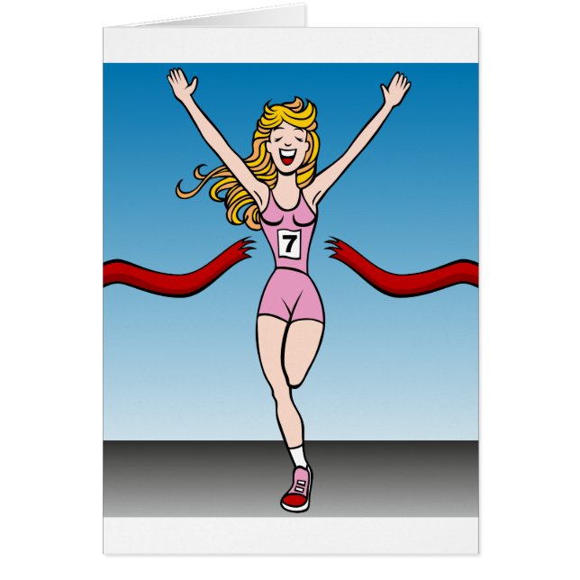 Woman Runner Winning Race Cartoon (Voorkant)