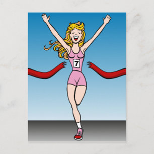 Woman Runner Winning Race Cartoon Briefkaart