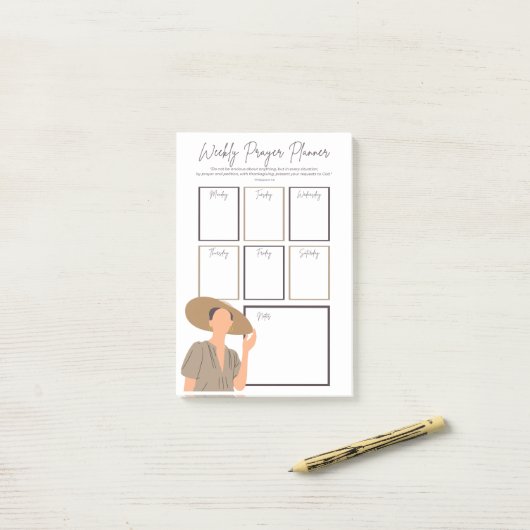 Woman Scripting Weekly Prayer Planner Note (Op bureau)