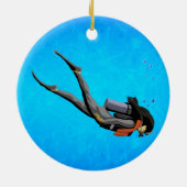 Woman SCUBA Diving Keramisch Ornament (Achterkant)