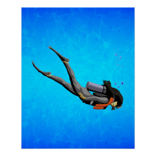 Woman SCUBA Diving Poster