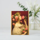 Woman Smelling A Rose Retro Victorian Era Briefkaart (Staand voorkant)