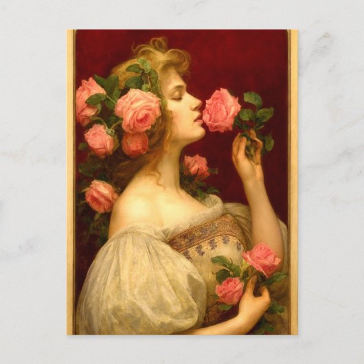 Woman Smelling A Rose Retro Victorian Era Briefkaart (Voorkant)
