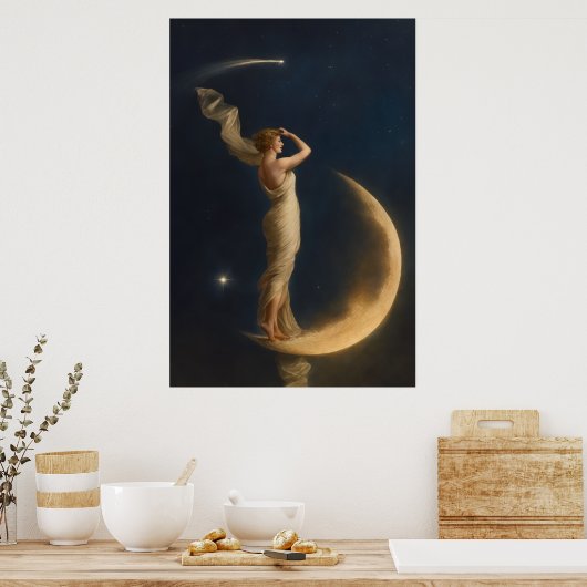 Woman Standing On A Crescent Moon Poster (Keuken)