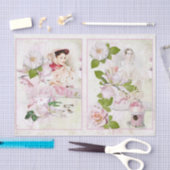  Woman Tea Pink Floral Bird House Ontkoppeling Tissuepapier (Craft)