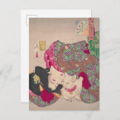 Woman Teasing Cat Yoshitoshi Japan Print Briefkaart (Voorkant / Achterkant)