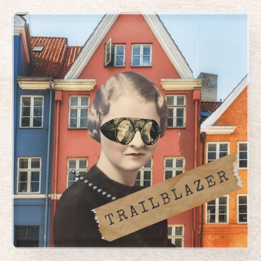 Woman Trailblazer Kitsch Veranderde Kunst Glazen Onderzetter (Voorkant)