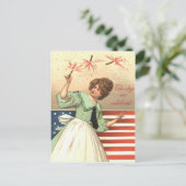 Woman US Flag Fireworks Firecracker Briefkaart (Staand voorkant)