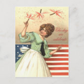 Woman US Flag Fireworks Firecracker Briefkaart (Voorkant)