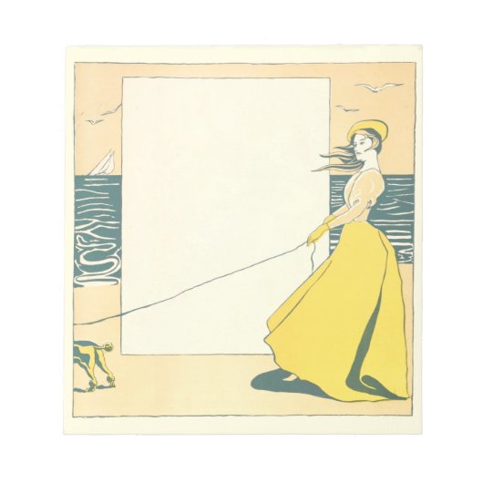 Woman Walking Dog op Strand Edward Penfield Notitieblok (Voorkant)