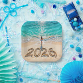 Woman Walking On a 2026 Beach Papieren Bordje (Feest)