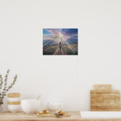 Woman Walking Toward Glowing Cross – Faith Journey Poster (Keuken)