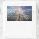 Woman Walking Toward Glowing Cross – Faith Journey Rechthoekige Sticker (Tas)