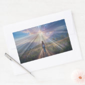 Woman Walking Toward Glowing Cross – Faith Journey Rechthoekige Sticker (Envelop)