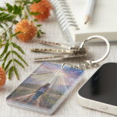 Woman Walking Toward Glowing Cross – Faith Journey Sleutelhanger (Voorkant Rechts)