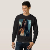 Woman Wearing Black Leather Biker Jacket Look Outf Trui (Voorkant volledig)