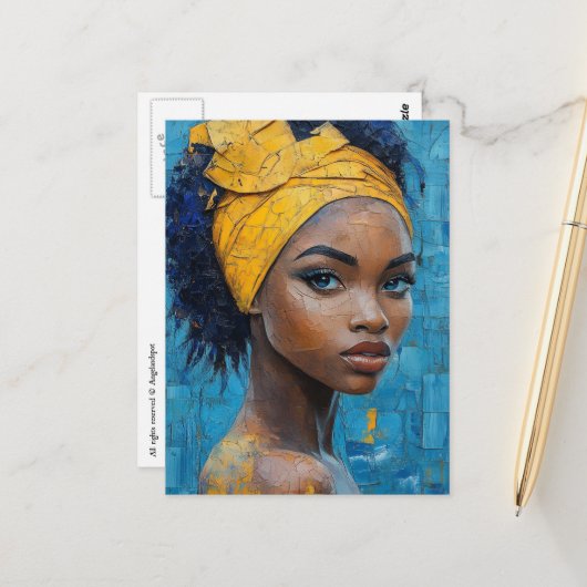 Woman Wearing Yellow Briefkaart (Voorkant / Achterkant in situ)