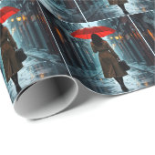 Woman With a Red Umbrella and Briefcase Cadeaupapier (Rol Hoek)