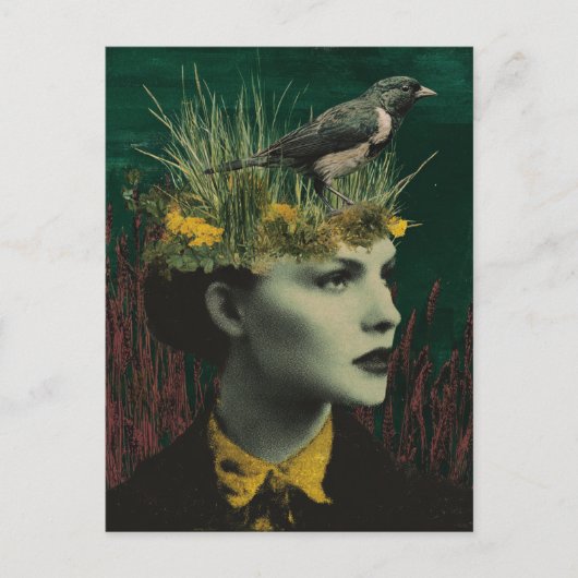 Woman With Bird on Her Head Mixed Media Collage Briefkaart (Voorkant)