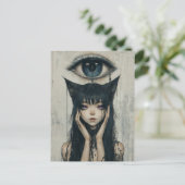 Woman With Cat Ears Surreal Eye Briefkaart (Staand voorkant)