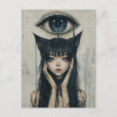 Woman With Cat Ears Surreal Eye Briefkaart (Voorkant)