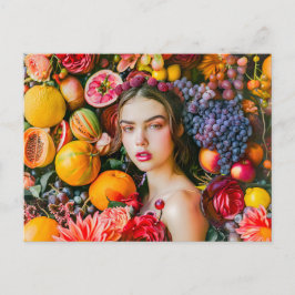 Woman with citrus fruits and flower garland briefkaart