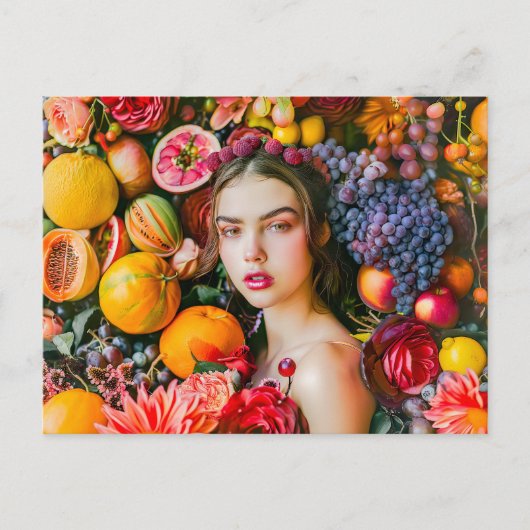 Woman with citrus fruits and flower garland briefkaart (Voorkant)