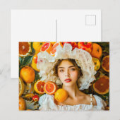 Woman with citrus fruits and flower garland briefkaart (Voorkant / Achterkant)