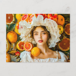 Woman with citrus fruits and flower garland briefkaart