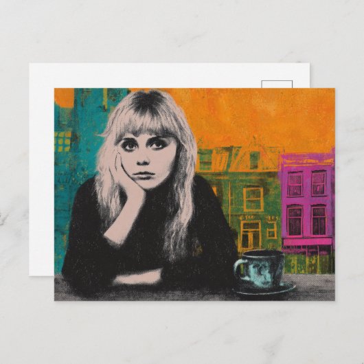 Woman With Coffee Colorful Mixed Media Briefkaart (Voorkant / Achterkant)