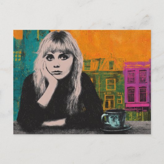Woman With Coffee Colorful Mixed Media Briefkaart (Voorkant)
