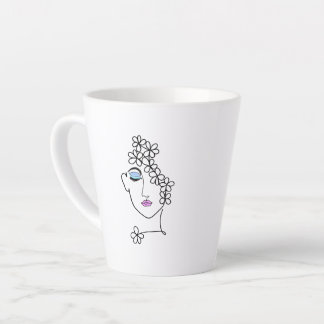 Woman With Flowers Line Art Latte Mok