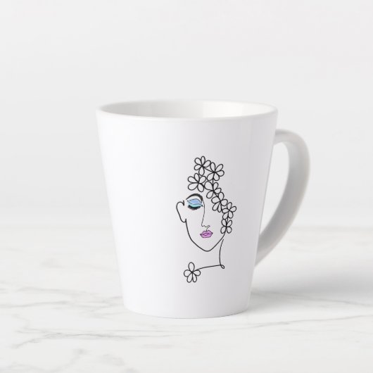 Woman With Flowers Line Art Latte Mok (Rechterhoek)